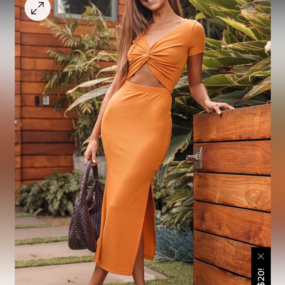 Style Twist Orange Twist Front Cutout Midi Dress